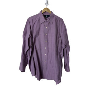 Ralph Lauren Yarmouth Button Down Shirt Mens 18x34/35 Purple Checked Preppy Vtg